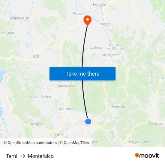 Terni to Montefalco map