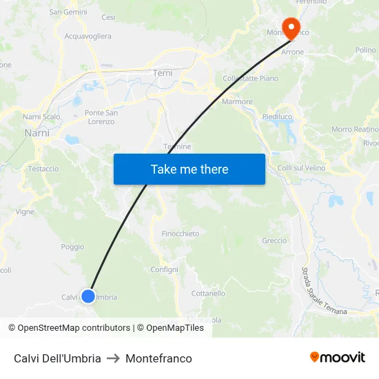 Calvi of Umbria to Montefranco map