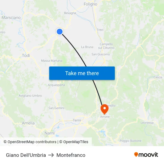 Giano of Umbria to Montefranco map