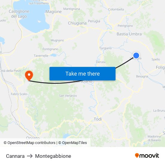 Cannara to Montegabbione map