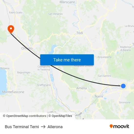 Bus Terminal Terni to Allerona map