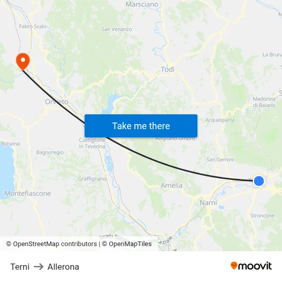 Terni to Allerona map