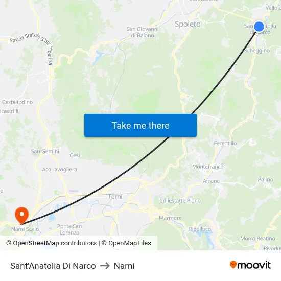Sant'Anatolia di Narco to Narni map