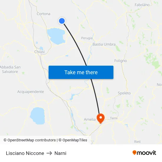 Lisciano Niccone to Narni map