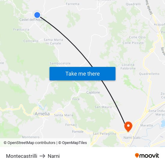 Montecastrilli to Narni map