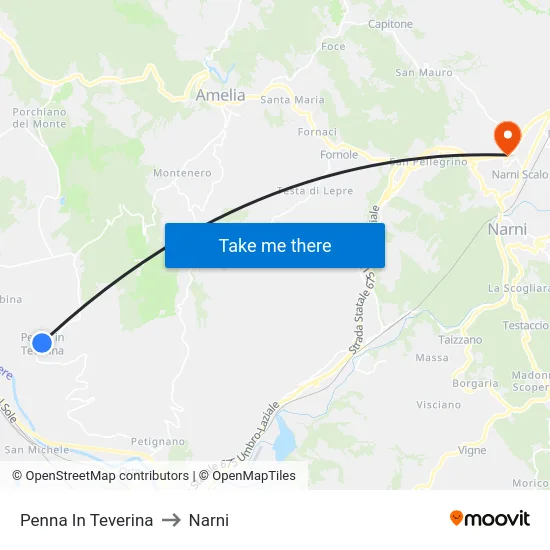 Penna In Teverina to Narni map