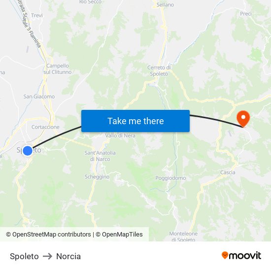 Spoleto to Norcia map