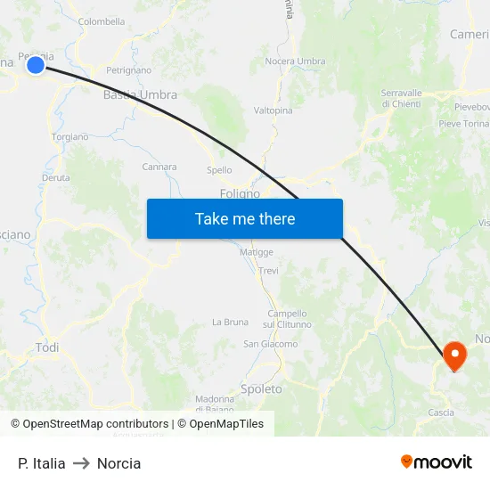 Piazza Italia to Norcia map