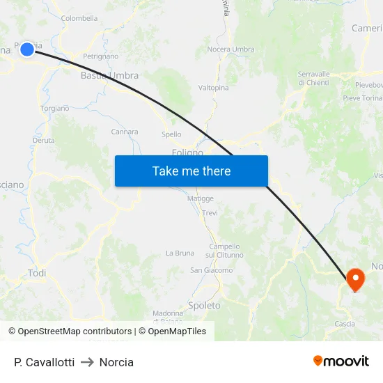 Piazza Cavallotti to Norcia map
