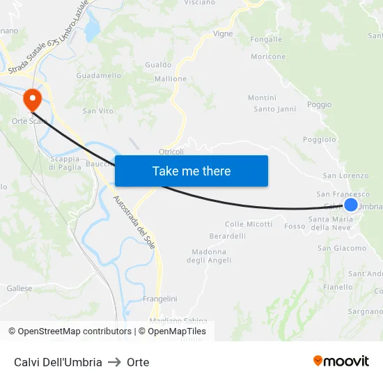 Calvi of Umbria to Orte map
