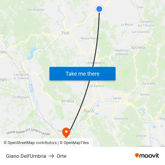 Giano of Umbria to Orte map