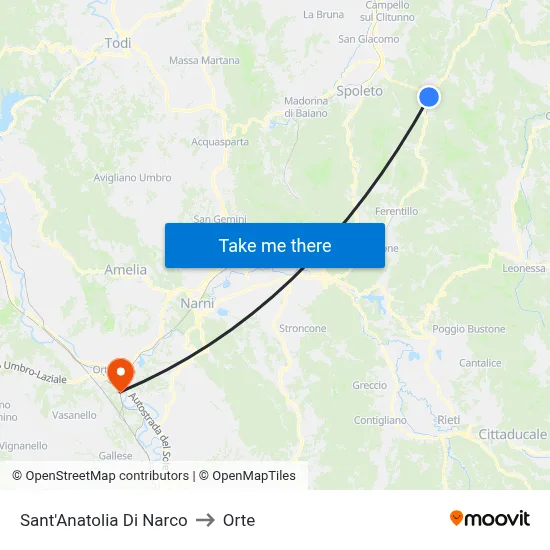 Sant'Anatolia di Narco to Orte map
