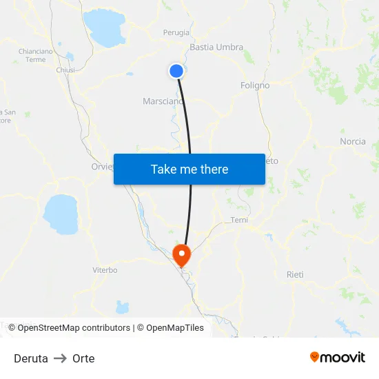 Deruta to Orte map