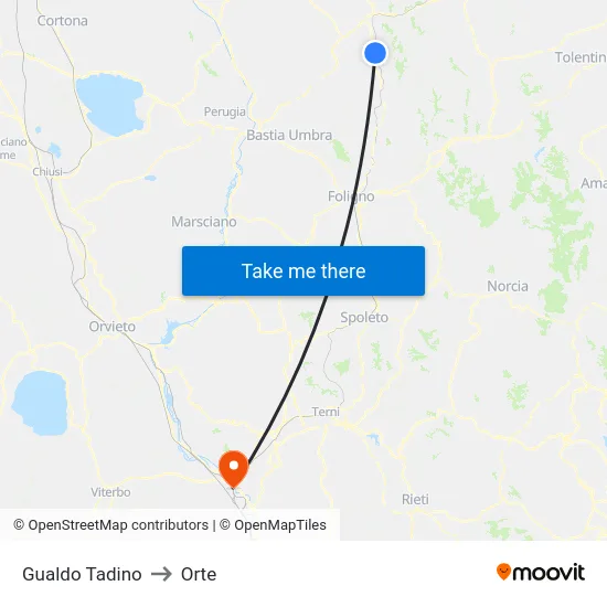 Gualdo Tadino to Orte map