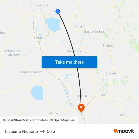 Lisciano Niccone to Orte map