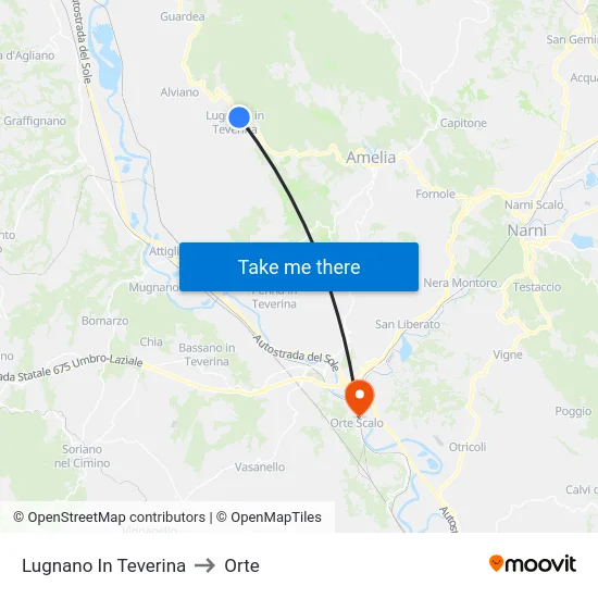 Lugnano In Teverina to Orte map