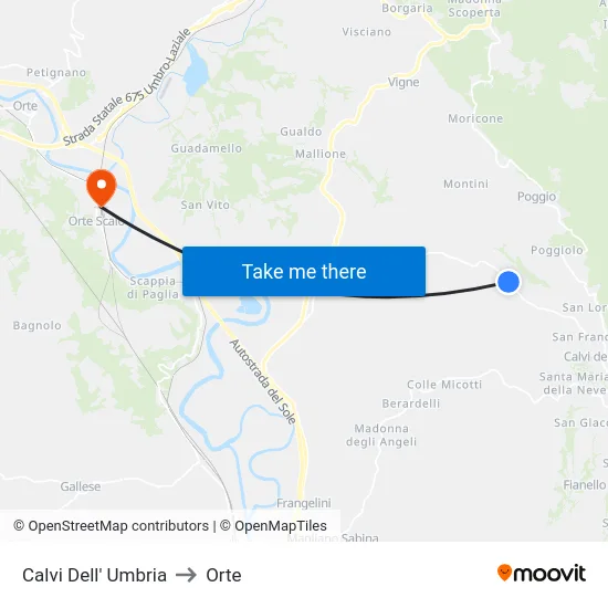 Calvi Dell' Umbria to Orte map