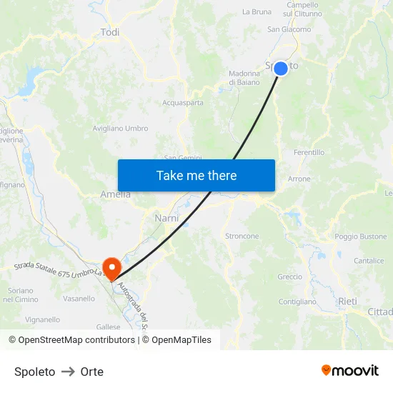 Spoleto to Orte map