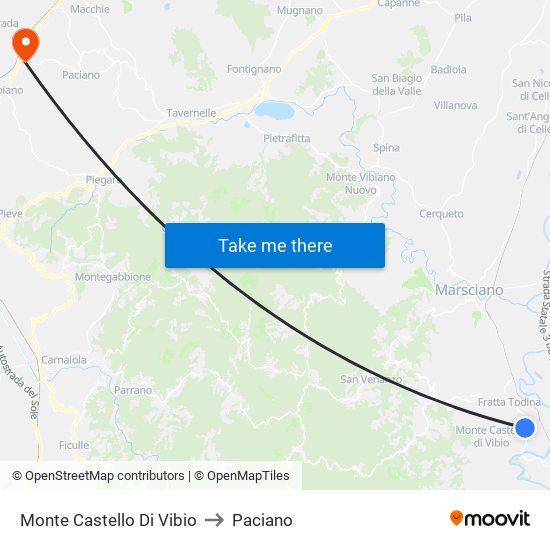 Monte Castello Di Vibio to Paciano map