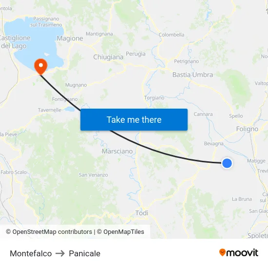 Montefalco to Panicale map