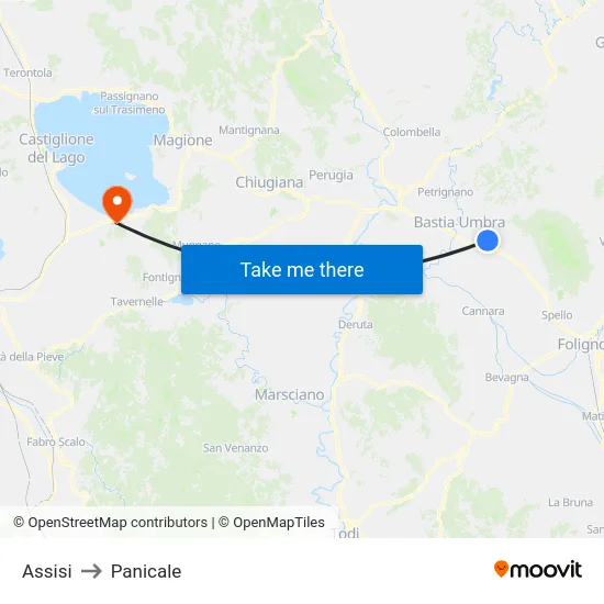 Assisi to Panicale map