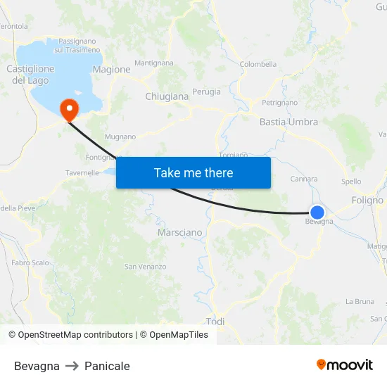Bevagna to Panicale map