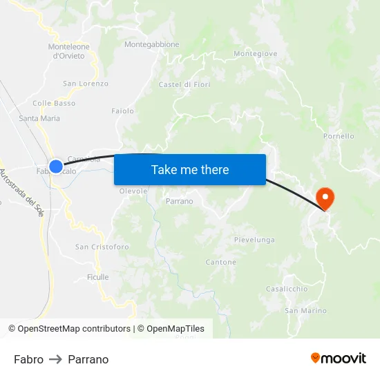 Fabro to Parrano map