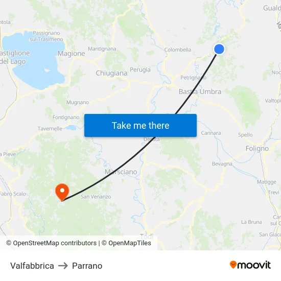 Valfabbrica to Parrano map