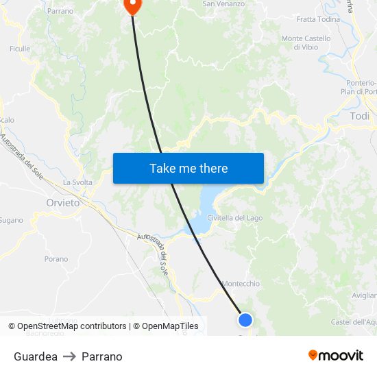 Guardea to Parrano map