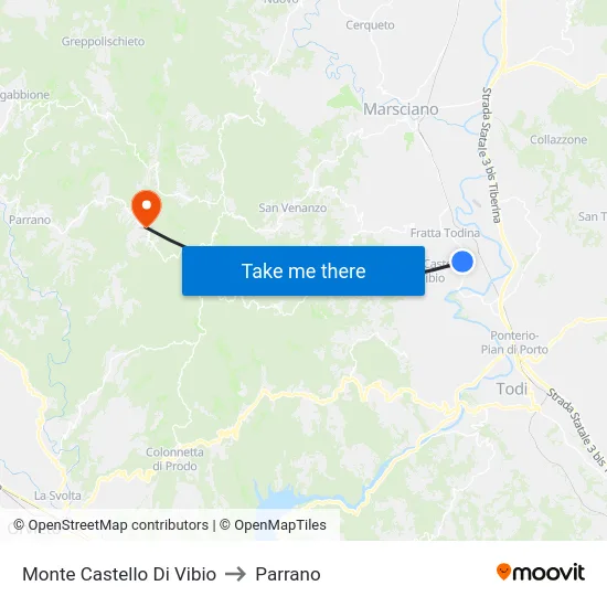 Monte Castello Di Vibio to Parrano map