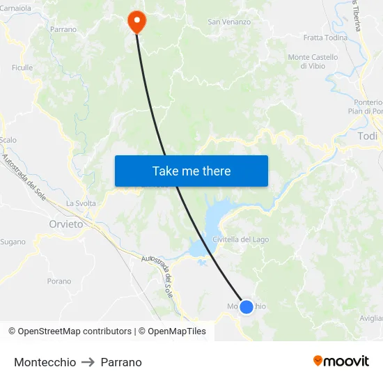 Montecchio to Parrano map