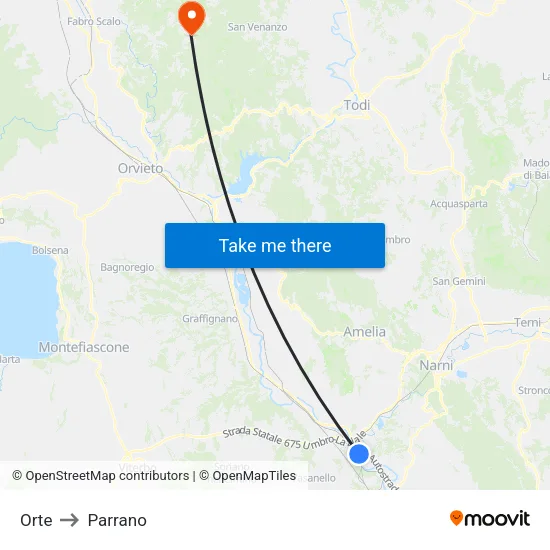 Orte to Parrano map
