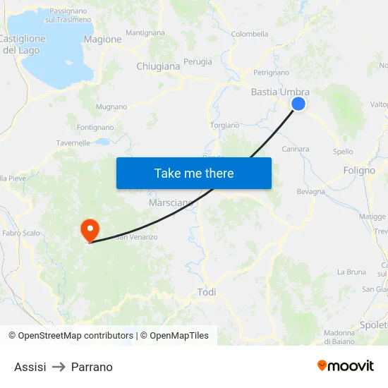 Assisi to Parrano map