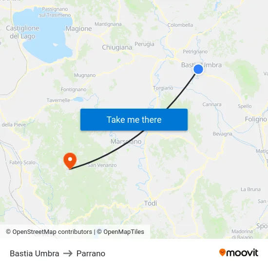 Bastia Umbra to Parrano map
