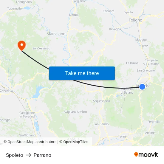 Spoleto to Parrano map