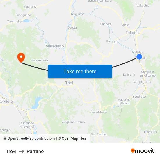 Trevi to Parrano map