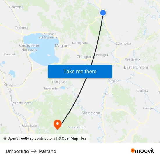 Umbertide to Parrano map