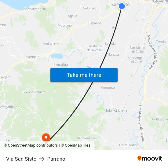 Via San Sisto to Parrano map