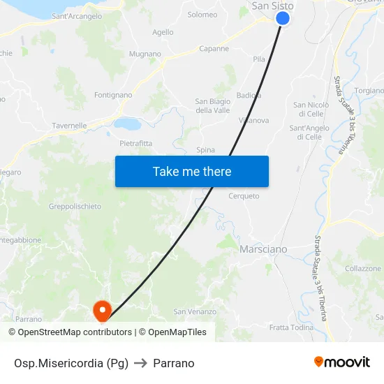 Osp.Misericordia (Pg) to Parrano map