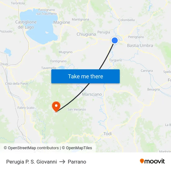 Perugia P. S. Giovanni to Parrano map