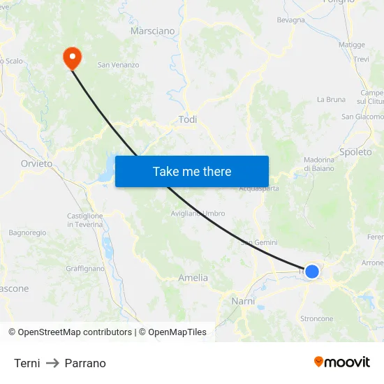 Terni to Parrano map