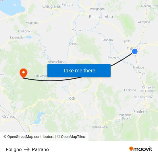 Foligno to Parrano map
