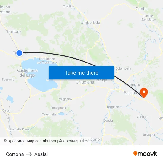 Cortona to Assisi map