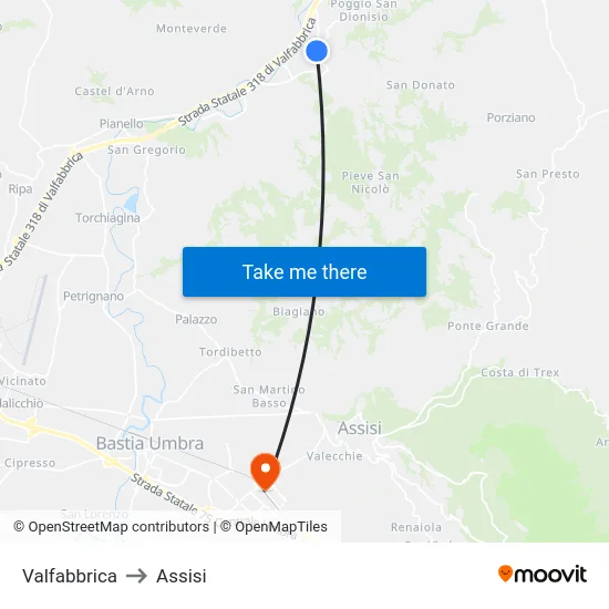Valfabbrica to Assisi map