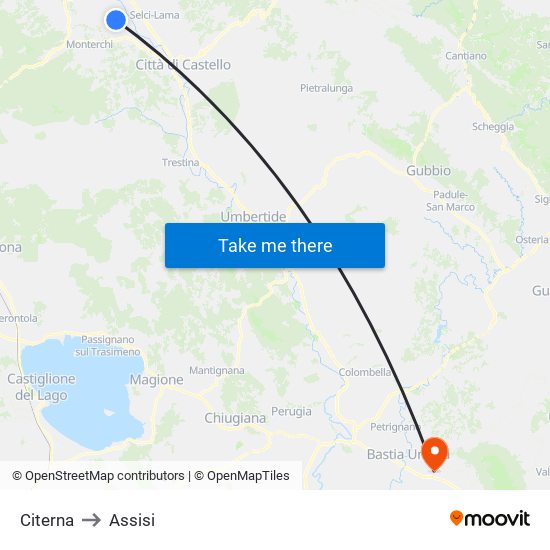 Citerna to Assisi map