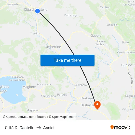 Città Di Castello to Assisi map