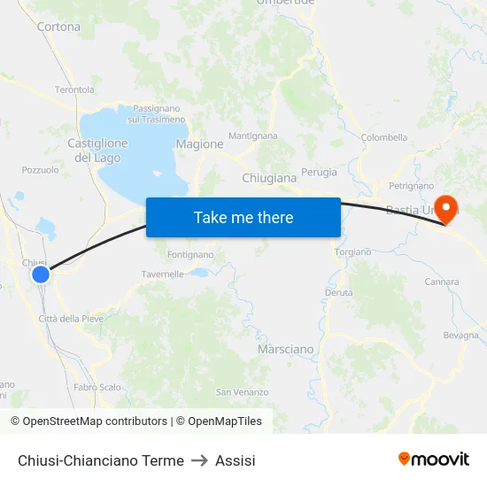 Chiusi-Chianciano Terme to Assisi map