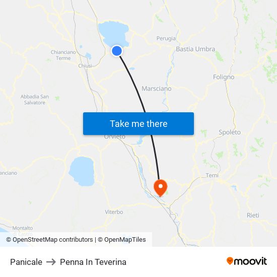 Panicale to Penna In Teverina map