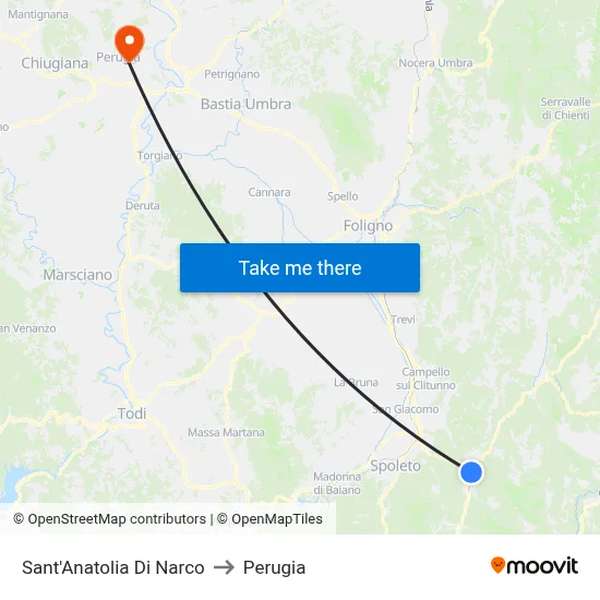 Sant'Anatolia di Narco to Perugia map