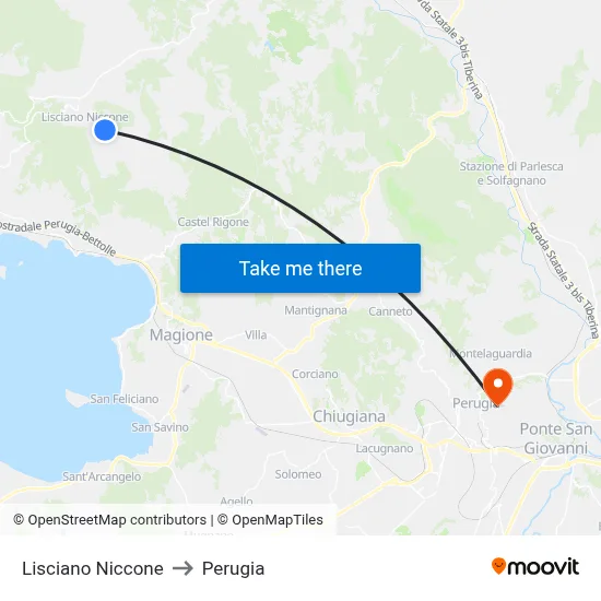 Lisciano Niccone to Perugia map